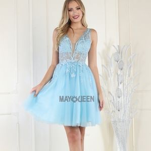 New short lace applique illusion tulle dress,purple lilac, pink,gold,blue